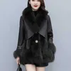 Women's Fur Faux Fur Haining Coat Winter New Mid Length Fox Hair Korean Edition Pu Leather Spliced Fur Coat for Women