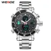 WEIDE Mens Quartz Digital Sports Auto Date Back Light Alarm Repeater Multiple Time Zones Stainless Steel Band Clock Wrist Watch256y