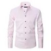 2024 New Solid Color Elastic Shirt Long Sleeved Men's Fashion Shirt Top Slim Fit Cross Border Men's Wear