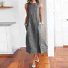 Vestidos casuais pescoço vestido listrado longo impressão bolso mulheres sem mangas mulheres colete simples cor sólida homewear