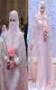 Magnifiques robes de mariée musulmanes arabes 2020 col haut dentelle appliques manches longues gaine rose robes de mariée robes de mariée avec Wra3754476