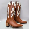 Stövlar ippeum western cowboy stövlar för kvinnor brandbåge broderi läder knä hög boot country western brown cowgirl skor plus size4444