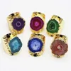 Cluster Rings Fashion Multicolor Raw Stones Sunflower Agates Druzy Quartz Justerbara kvinnor Irregual Gold Color Open Finger Jewelry 4pcs