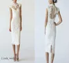 White Lace Knee Length Wedding Dress Wedding Sheath Column High Neck Pencil Dress Bridal Gowns9548897