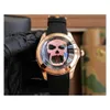 Men's watch, master, Automatic mechanism, stainless steel case, skull dial, rubber strap, needle buckle, hidden hands