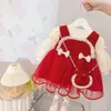 Outono criança inverno bebê meninas vestido crianças vermelho ano de natal pelúcia quente infantil conjunto topskirt para 14 anos 240311