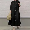 Abiti casual Temperamento da pendolarismo in cotone da donna Tinta unita Colletto rialzato Abito cardigan a maniche lunghe Camicia estiva semplice e ampia