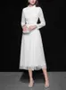 Mode Long White Lace Joint Pleated Gace Elegant Women Dress