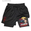 Mäns shorts Anime Fullmetal Alchemist Gym Workout Shorts för män 2 i 1 kompressionshorts med fickor 5 tum snabb torr löpning fitness y240320