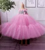 2024 Pink Flower Girl Dresses Commonion Dress Juvel Tiersed Tulle Ball Glows Queen Birthday Dress Appliced ​​spetspärlor pärlor pärlor för Nigeria Black Girls NF134