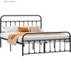 Overige beddengoedbenodigdheden Bedframe IC metalen platform bedframe geen boxspring stalen plaatondersteuning met leuning en voetkussen groot zwart bed Y240320