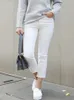 Jean court blanc jambe droite mode confortable doux y2k Streetwear Boyfriend Denim pantalon blanc Jeans pour femmes vêtements 2023 240315