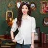 Women's Blouses 2024 Spring/Summer Casual Versatile White Shirt Summer Thin Short Sleeve Temperament Hollow French Bubble Top