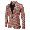 Men's Buttons Suit Fashion Coat Blazers Suit Fit Christmas Snowman Print Casual Blazer Party Jacket Slim