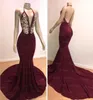 Bourgogne Prom Dresses 2019 Sexig Deep V Neck Open Back Evening Gowns Gold Crystal Bead Party Red Carpet Dress Formal Gown6930561