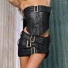 Work Dresses Sexy Zipper Tube Top Belt Patchwork Slim Mini Skirt Two Piece Set Punk Style Leather Dress Sets Women Fashion