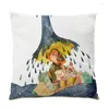 Pillow Cover 45x45 Polyester Linen Home Decor Living Room Decoration Velvet Square Cartoon Beautiful Girl Poster Gift E0480