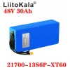 Liitokala 48v 30ah 21700 5000mah 13s6p Lithium ion Battery Scooter Battery 48V 30ah Bike Bike Battery XT60 48V5A Charger