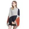 Scarves Women Spring Autumn Shawl Lady Knitted Two Way Wrap Contrast Color Tassel Pullover Loose Sweater Fall Winter Woolen Yarn Poncho
