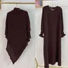 Etnisk kläder bönplagg crepe 2 bit set muslimska kvinnor abaya klänning två lager khimar hijab halsduk islam dubai kläder eid ramadan