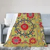 Mantas Lakai Suzani Uzbekistán bordado floral estampado manta franela tiro colcha para cama sala de estar picnic viaje casa