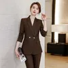 Dwuczęściowe spodnie damskie Brown Suit Business Autumn and Zimowy płaszcz z spodniami Dwuczęściowa sukienka Formalne ubrania robocze