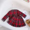 Lady Style Kids Plaid Clothes Set Girls Red Gitter Long Sleeve Blazers Outwear Pleated kjolar 2st Ins Ins Children Gitter Outfits Q8772