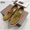 Dames zomerwandeling suède afdrukken casual schoenen Loro Piano Man Tasman loafers platte hak jurk schoen luxe lederen sneakers zwarte designer mocassin slip op rubber S355