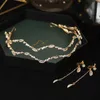 Tiaras Blatt Haar Reifoopring Set Braut Strasshaarband Goldkristallschreiber Hochzeit Stirnbandzubehör Klassische Ornamente Y240320