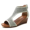 Новые босоножки на наклонном каблуке с застежкой-молнией сзади, летние сандалии, женские босоножки на толстой подошве, богемная пляжная обувь в сказочном стиле 240228