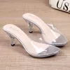 Dress Shoes Comfort Transparent Crystal Slippers Sandals Summer 7CM Sexy High Heels Wedding Women Outdoor Pumps Female 2022 Fad4PS7 H240321