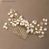 Tiaras AiliBride Wedding Golden Pearl Hair Comb Hair Accessories Rhinestone Bride Headdress Queen Tiara Bridal hair jewelry Accessories Y240320