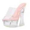 حذاء اللباس 2022 New PVC Clear Slippers Women Open Toe High Heels 14cm Jelly Sandals Summer Platform Perspex Sexy H2403252