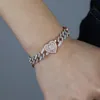 Bracciale con ciondolo a cuore con zirconi cubici ghiacciati, catena cubana, colore oro argento, per donna e uomo, braccialetto grosso di lusso