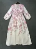 2024 Runeway Designer Woman Maxi Dress Long Puff Sleeve High Waist Embroidery Floral Print Elegant Dress Clothes Holiday Vacation