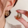 Kolczyki stadnorskie luksusowy kształt c inkrustowany czarny cyrkon koreańska osobowość kobiet stylowa codzienna impreza biżuterii prezent urodzinowy 2024