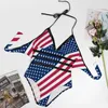 Kvinnors badkläder United States of American Flag Ruffled Swimsuit Sexiga stjärnor Skriv ut en bit baddräkter simma Push Up Monokini Beach Wear