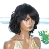 Rebecca curto bob perucas com franja corpo brasileiro onda profunda natural remy peruca de cabelo humano completa máquina feita perucas sem cola para preto