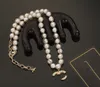 Hochwertige Designer-Anhänger-Halsketten Doppelbuchstabe Clogo Gold Crysatl Perlenpullover Halskette Frauen Party Cclies Halsreifen Schmuck 567