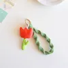 Keychains Fashion Fabric Tulip Flower Wristband Bracelet For Women Mobile Phone Lanyard Wrist Strap Car Key Ring Cute Pendant