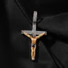 Hip Hop Enamel Jesus Cross Pendant Necklace Sweater Chain 5A Zircon Mens Religion Jewelry