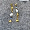 New Lele Freshwater Pearl Brass 18K Gold Gold Shell Koi Osobowość moda Długie kolczyki stadninowe