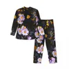 Vêtements de nuit pour hommes Pyjamas floraux violets Hommes Minuit Forêt Tendance Nuit Automne 2 Pièces Casual Lâche Surdimensionné Design Pyjama Ensemble