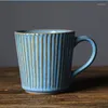 Tassen, 400 ml, Retro-Gewindebecher, japanische Keramik, ofenglasierte Kaffeetasse, nostalgischer Stil, Stoare-Milch