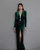 Sexig Hunter Green Evening Party Dress 2024 V-ringning Långärmar Silt Velvet Mermaid Formal Prom Clowns Robe de Soiree Vestidos de Feast