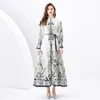 Vintage Maxi Buttons Cardigan Dressing Gowns Women Palace Style Print Stand Collar Long Sleeve Dresses Elegant Ladies A-Line Casual Cocktail Party Robes Clothes Clothes