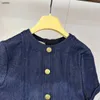 Abiti da ragazza della moda vestito in tessuto in denim blu vestito da principessa da principessa 100-150 cm abiti firmati per bambini abiti da bambino 24mar