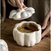 Tigelas vintage requintado copo de sopa forma de abóbora tigela de cerâmica com utensílios de cobertura ovo cozido e ninho de pássaro