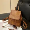 School Bags Brown PU Backpack Cute Small Pack Solid Color Shoulder Bag Korean Style Retro Lady