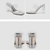 Boots Lucyever Summer Transparent High Heeled Sandals Women Fashion Square Toe Jelly Slippers Womens Slip On Silver Party Shoes Woman